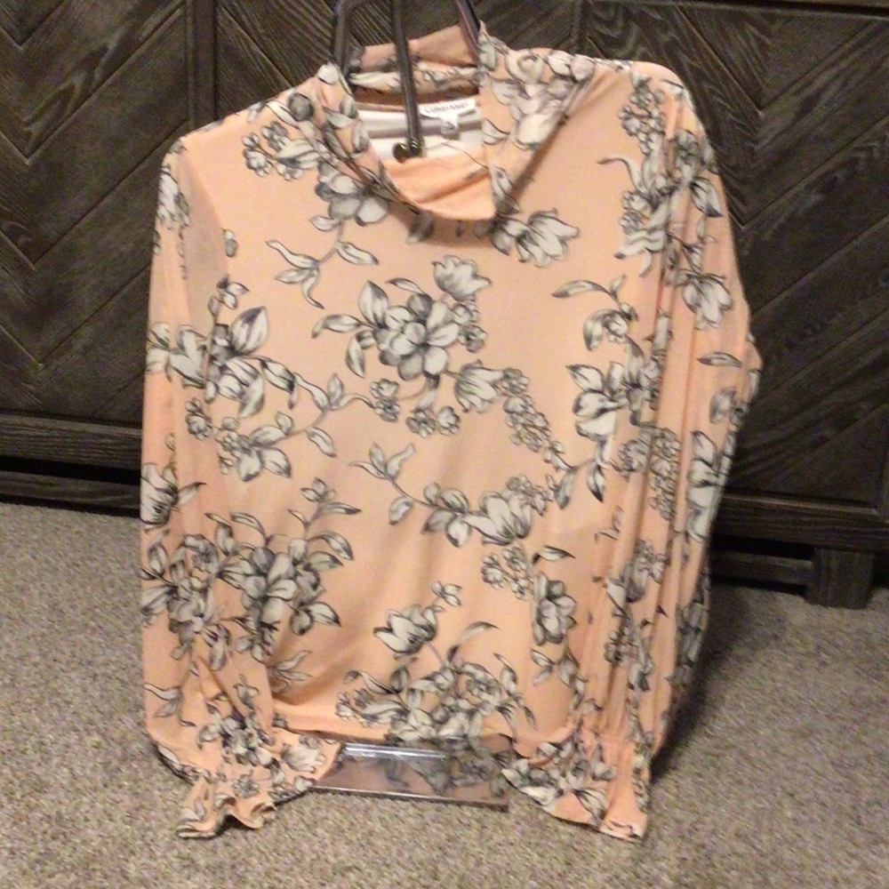New Calvin Klein Light Pink Floral Blouse with ruffled sheer sleeves